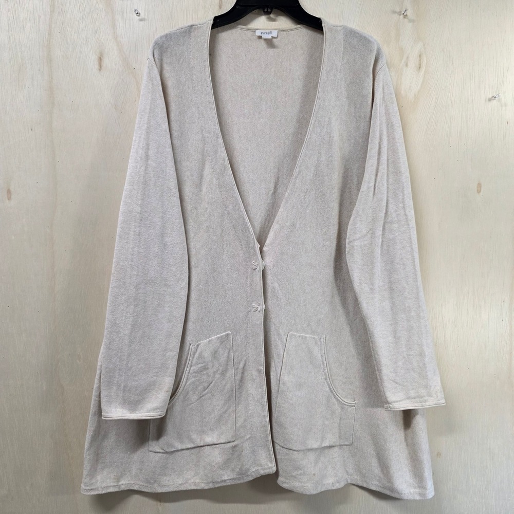 Pure Jill Womens XL Beige Cotton Cashmere Blend V-Neck Button Cardigan Sweater